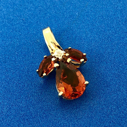 Estate 10K Yellow Gold Citrine Diamond Floral Cluster November Occasion Pendant