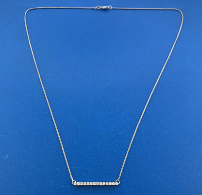 Designer Italy 14K White Gold Diamond East West Infinity Eternity Bar Necklace