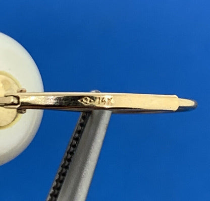 Designer 14K Yellow Gold White Pearl Statement Lever Back Earrings