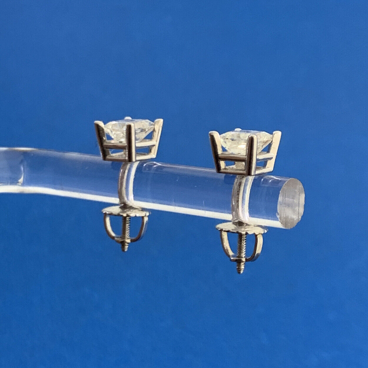 Designer 14K White Gold Princess Diamond Solitaire Screw Back Stud Earrings