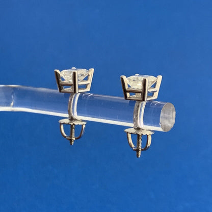 Designer 14K White Gold Princess Diamond Solitaire Screw Back Stud Earrings