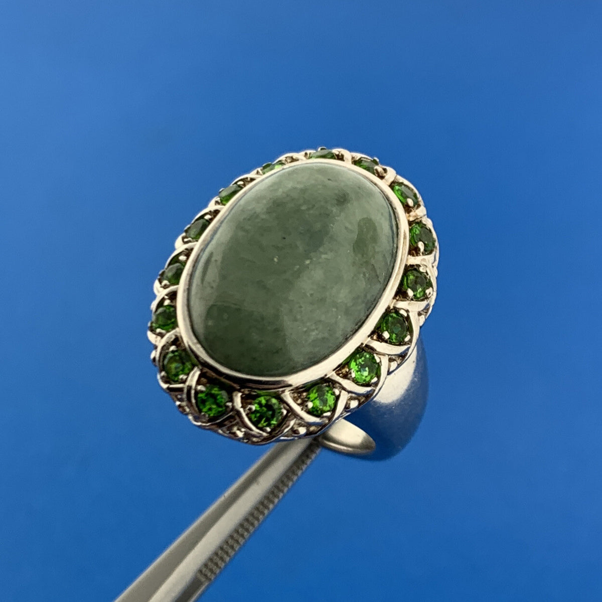 Designer Sterling Silver 925 Jade Green CZ Protection Harmony Statement Ring