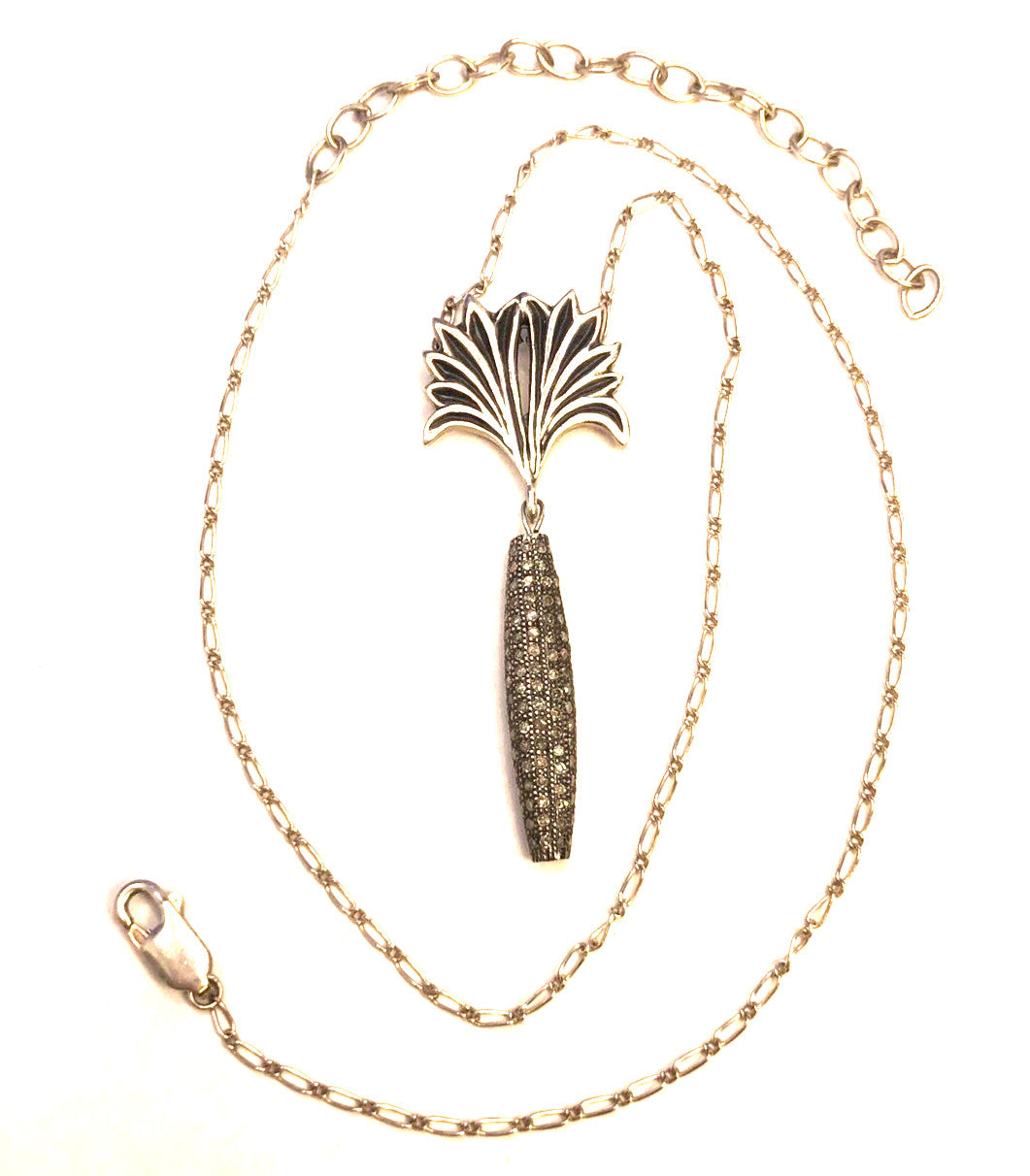 Designer Mignon Faget 925 Sterling Silver Diamond Acanthus Leaf Pendant Necklace