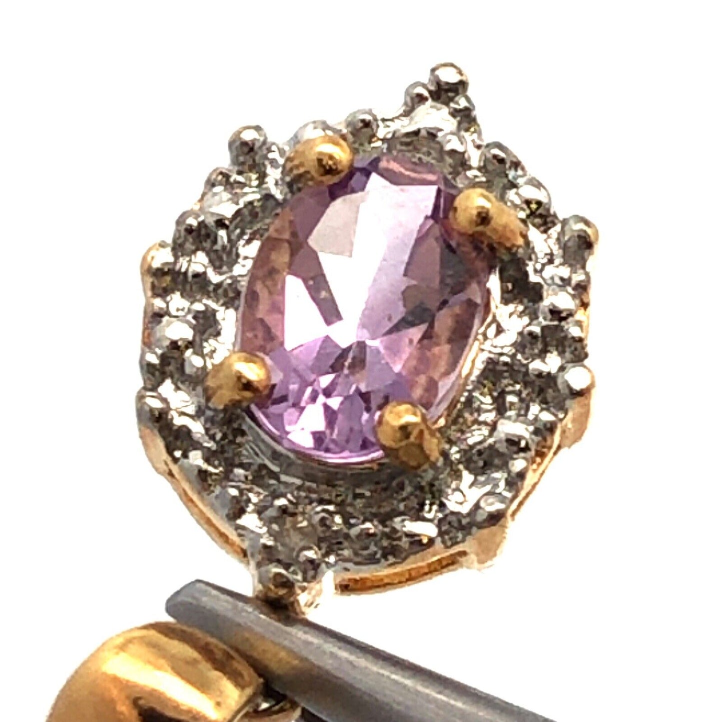 Designer 925 Sterling Silver Vermeil Oval Amethyst Diamond Pendant