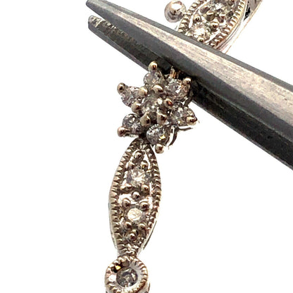 Designer 14K White Gold Round Diamond Flower Floral Textured Tennis Bracelet