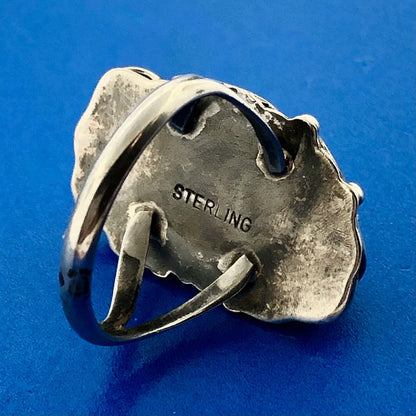 Stunning Sterling Silver 925 Cabochon Turquoise Spiral Floral Finger Ring Size 8