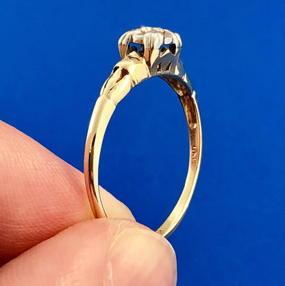 Art Nouveau Art Deco King Cut 14K Yellow Gold Diamond Solitaire Engagement Ring