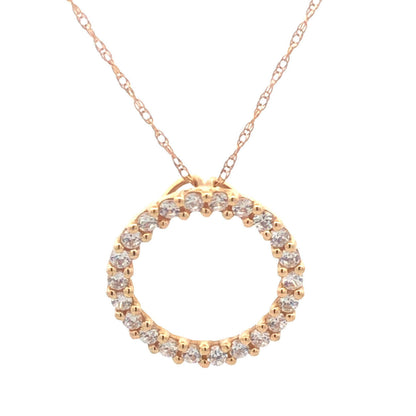 Designer 14K Yellow Gold Cubic Zirconia CZ Infinity Circle Pendant Necklace