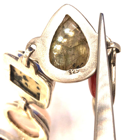 Multi Stone 925 Sterling Silver Chunky Statement Toggle Bracelet