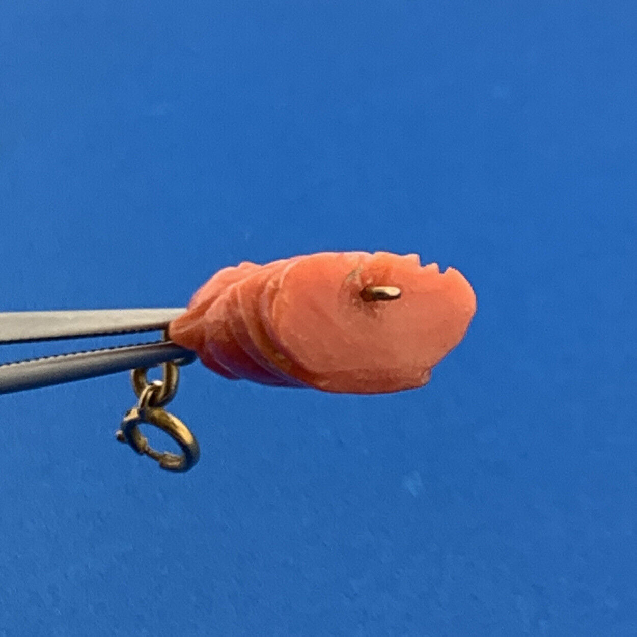 Gorgeous 10k Yellow Gold Carved Coral Meditation Praying Monk Dangle Pendant