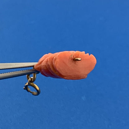 Gorgeous 10k Yellow Gold Carved Coral Meditation Praying Monk Dangle Pendant