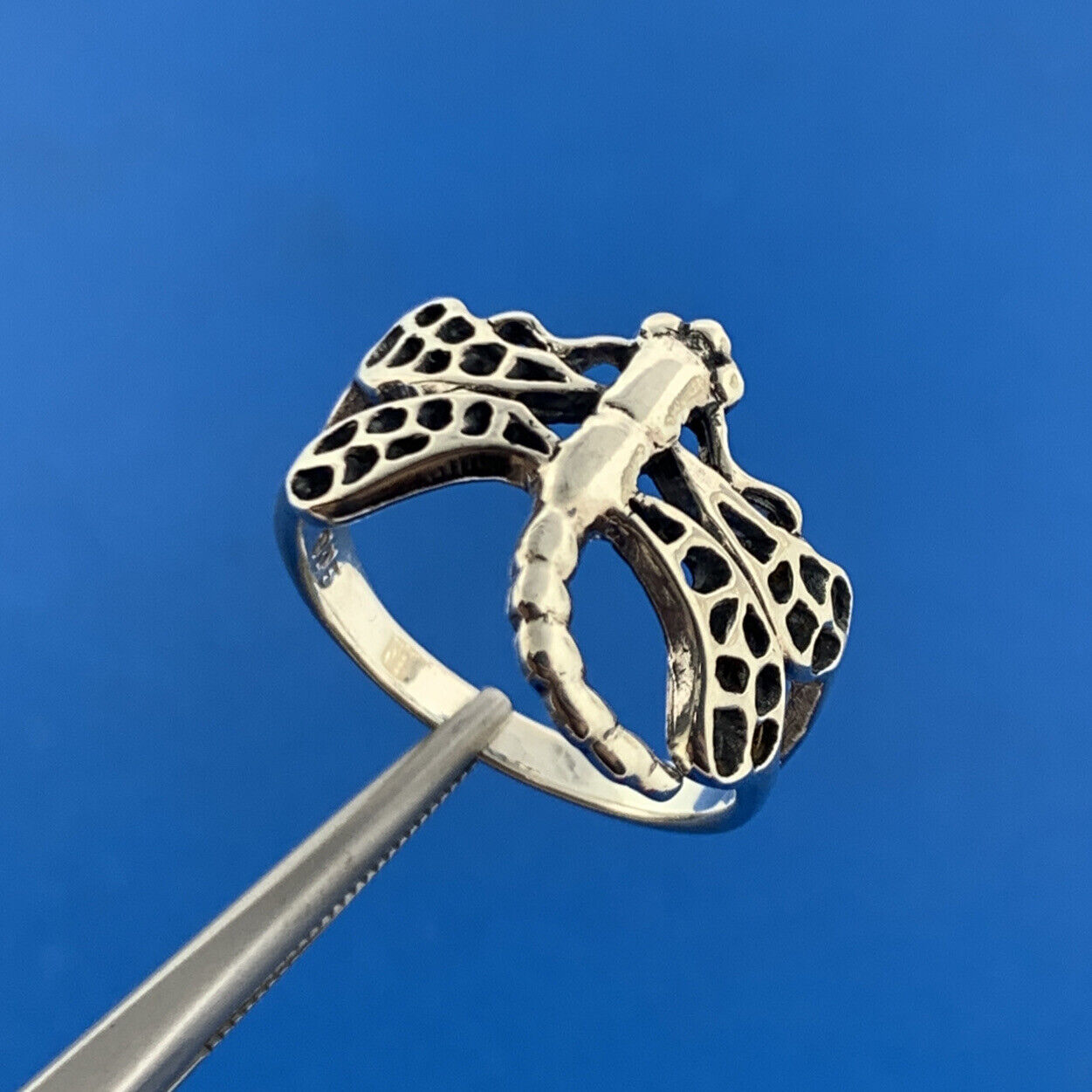 Vintage 925 Sterling Silver Dragonfly Insect Band Ring