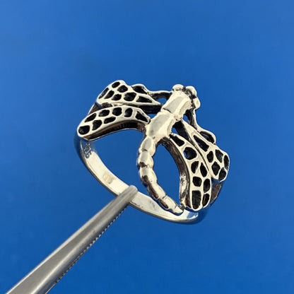 Vintage 925 Sterling Silver Dragonfly Insect Band Ring