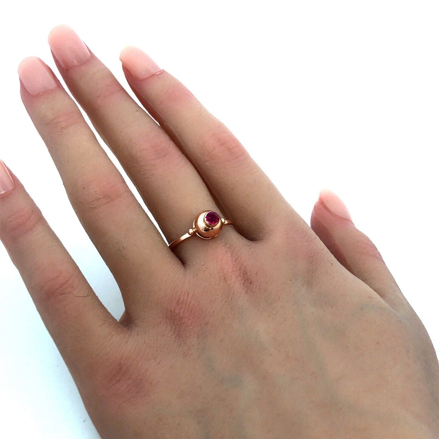 14K Rose Gold Designer Round Ruby Solitaire July Birthstone Dome Ring