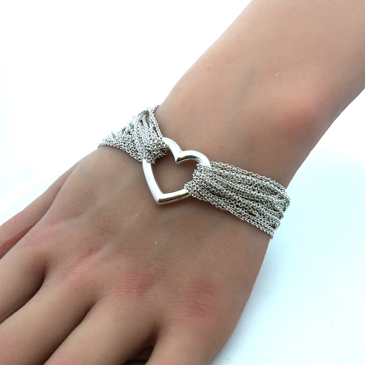 Tiffany & Co 925 Sterling Silver Retired Heart Mesh Multi-Strand Toggle Bracelet