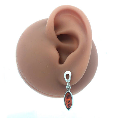 Designer 925 Sterling Silver Marquise Amber Cabochon Dangle Drop Stud Earrings
