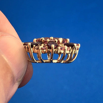 14K Yellow Gold Pink Tourmaline Pink Spinel Pink Topaz Cluster Wheel Pendant