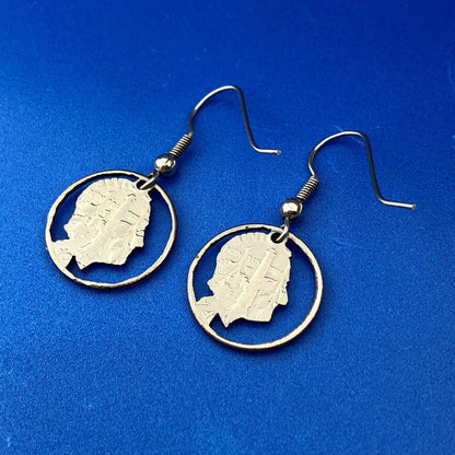 Estate Silver Tone Copper Nickel Roosevelt Dime Cutout Dangle Drop Earrings