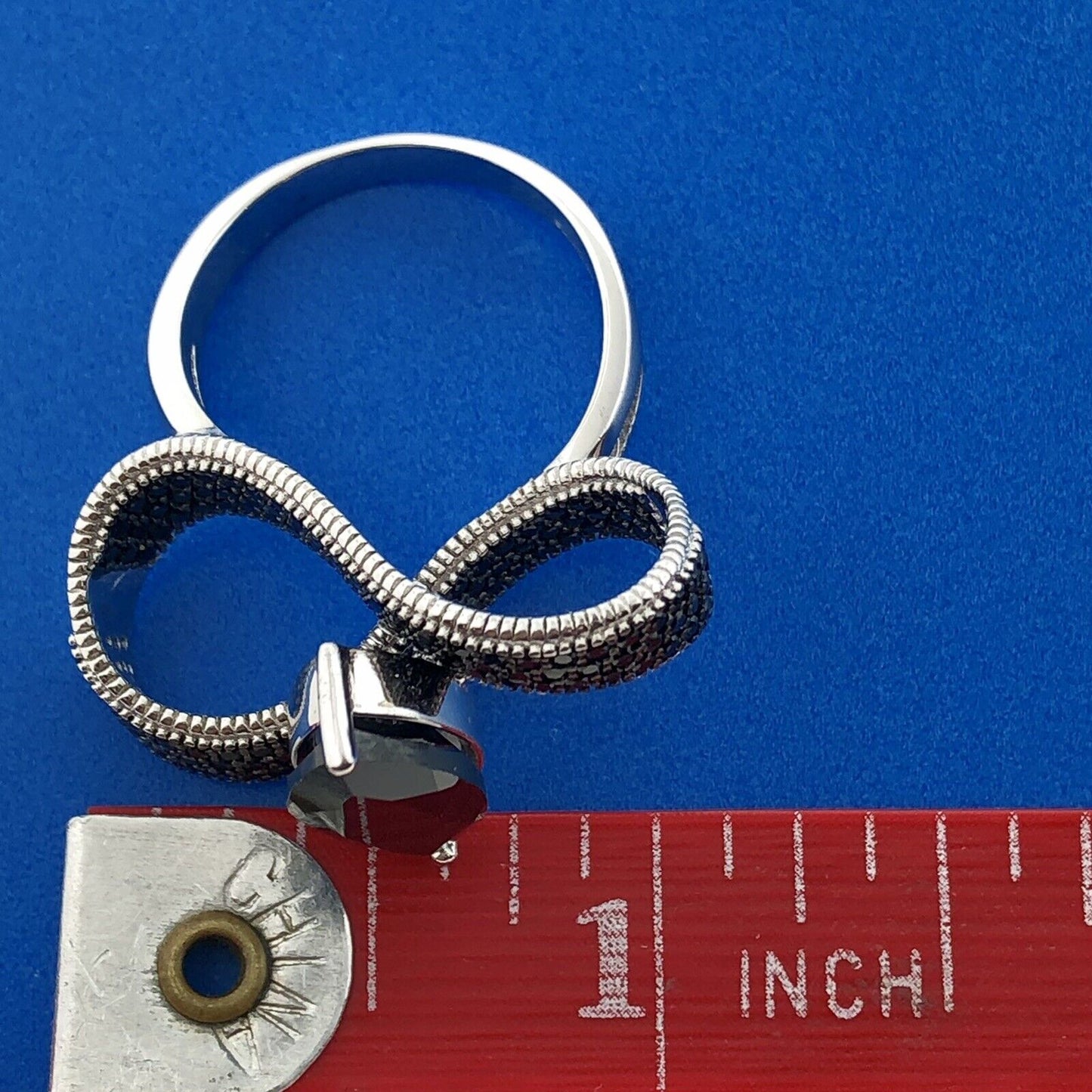 Designer DK 925 Sterling Silver Black Spinel Modernist Bow Statement Ring