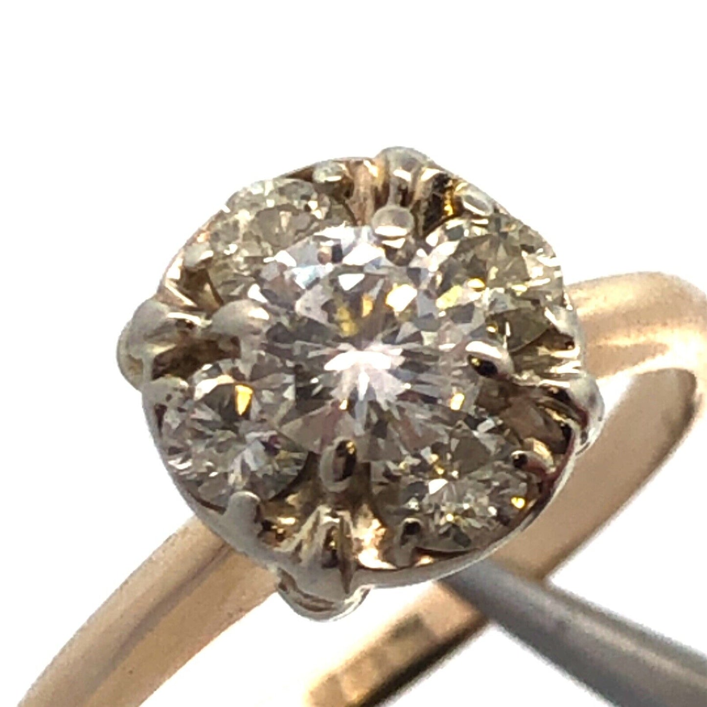 Vintage 14K Yellow Gold Diamond Flower Cluster Engagement Anniversary Ring