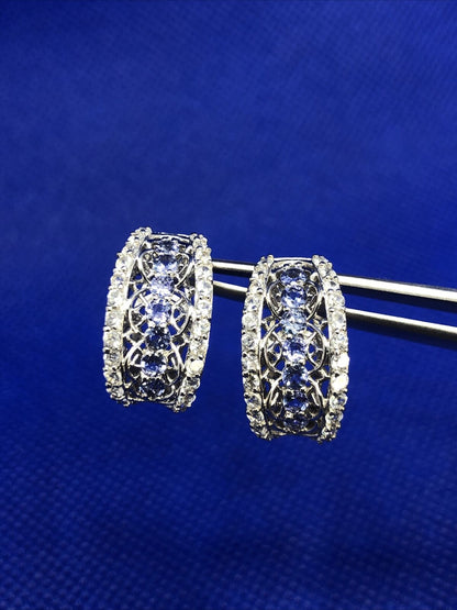 Designer 925 Sterling Silver Tanzanite & White Topaz Shrimp Style Stud Earrings