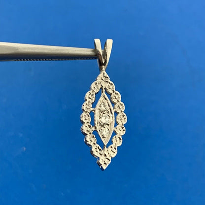 Vintage 14K White Gold Round Diamond Trio Marquise Shaped Pendant