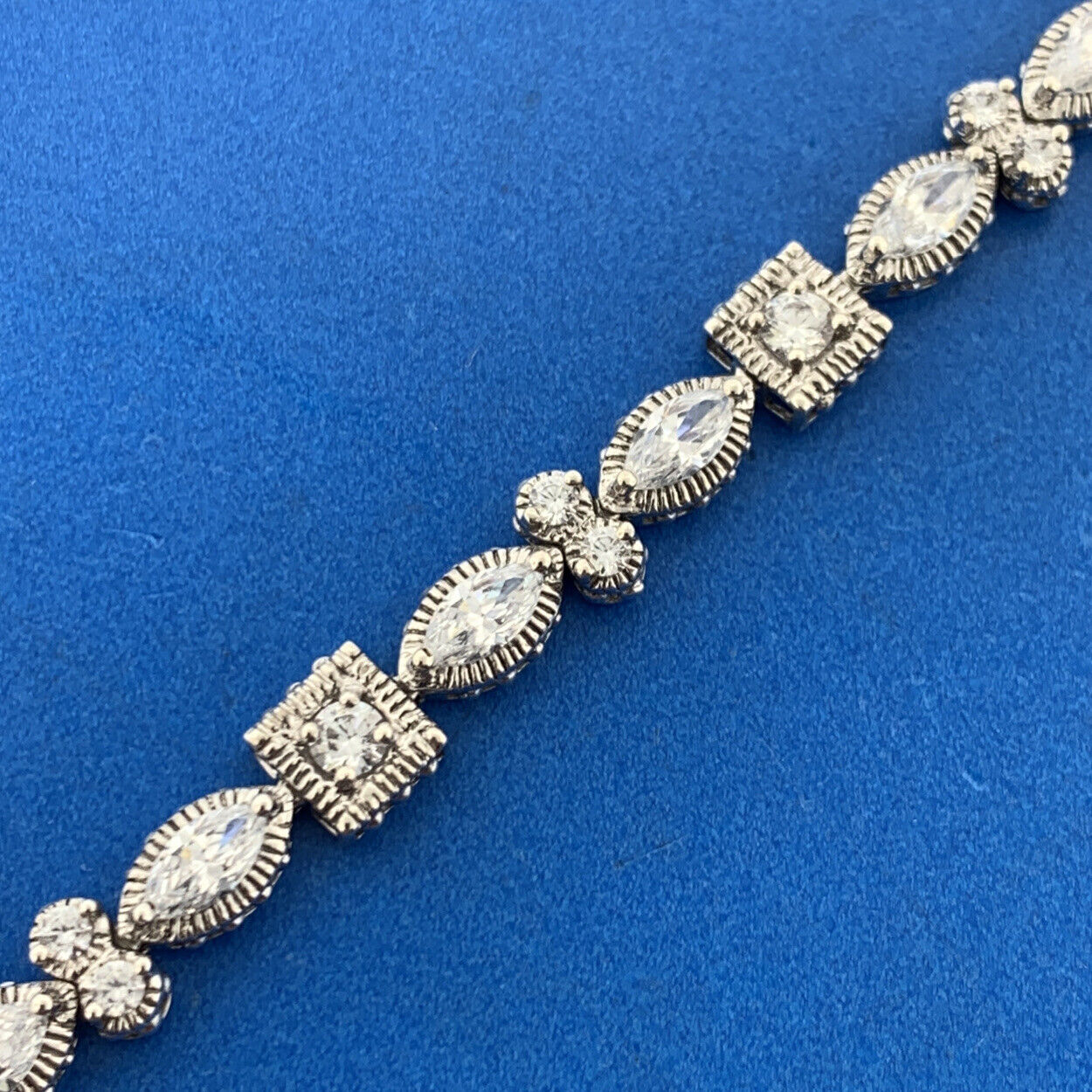 Designer 925 Sterling Silver Round & Marquise Cubic Zirconia CZ Tennis Bracelet