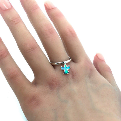 Designer Michael Anthony 925 Sterling Silver Blue Opal Angel Charm Band Ring