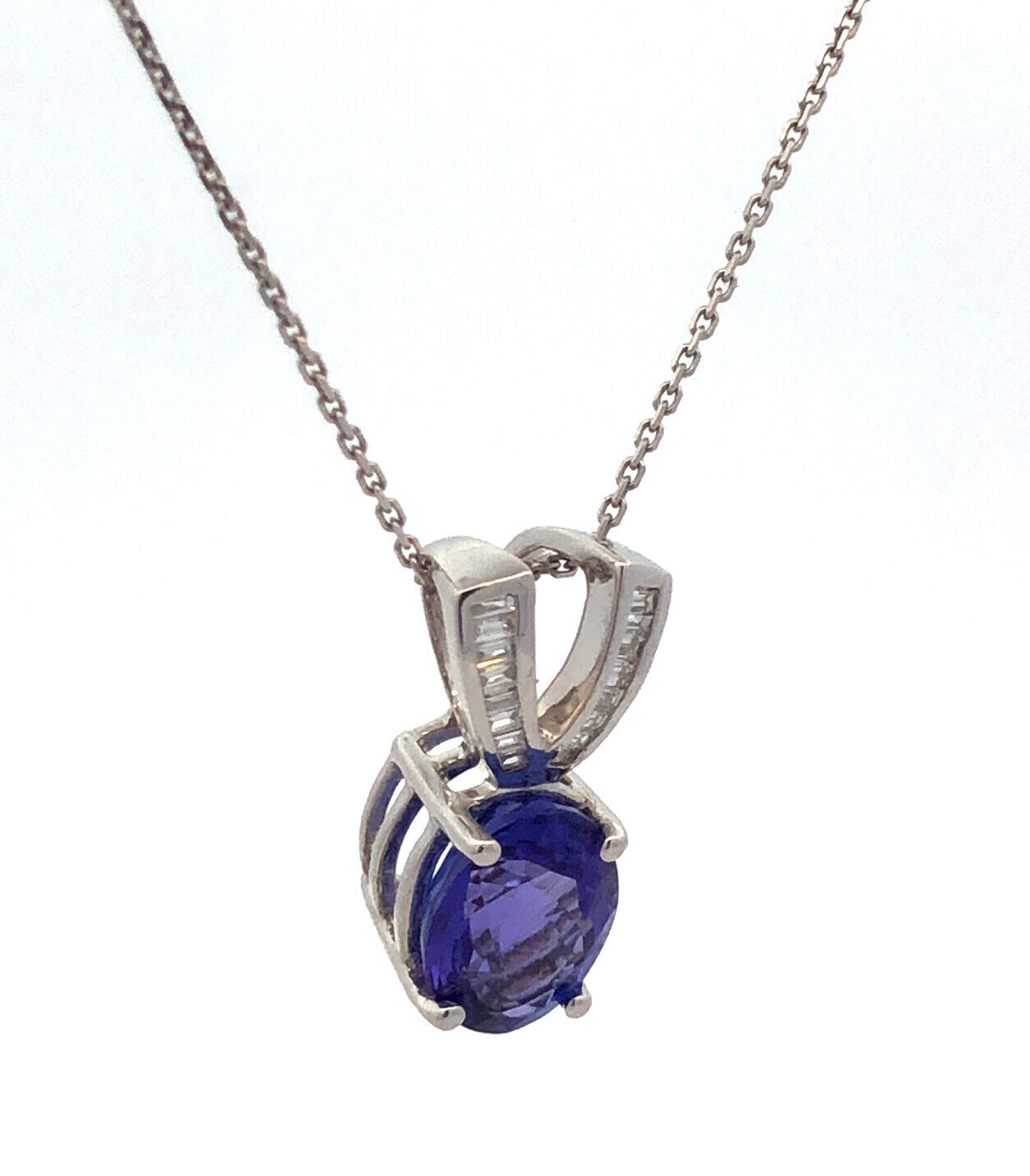 Designer 14K White Gold Oval Purple Tanzanite Diamond Accented Pendant Necklace