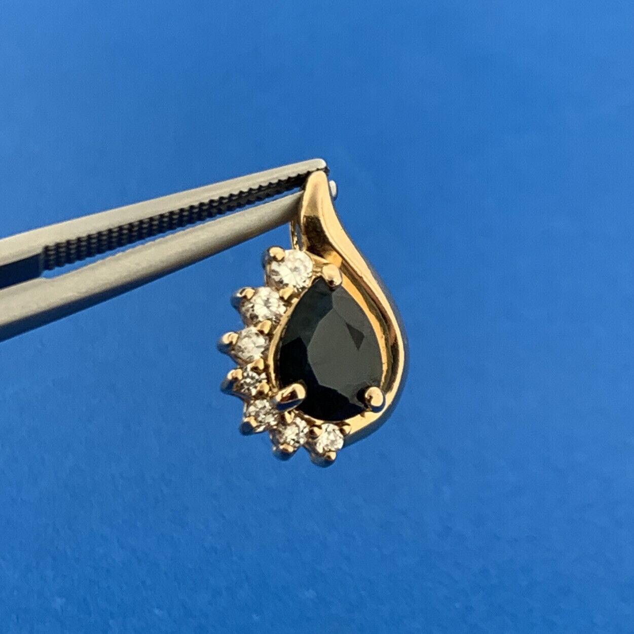 Designer 925 Sterling Silver Vermeil Blue Pear Shaped Cubic Zirconia CZ Pendant