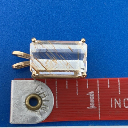 Mystical 14K Yellow Gold Golden Reticulated Quartz Well Being Statement Pendant