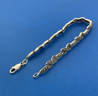Designer 925 Sterling Silver Marcasite X O Balinese Style Tennis Bracelet