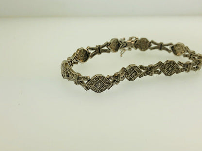 Vintage EA Sterling Silver 925 Diamond Modernist X O Link Tennis Bracelet