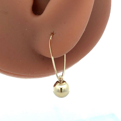 Designer 14K Yellow Gold Round Ball Charm Oval Hoop Dangle Earrings