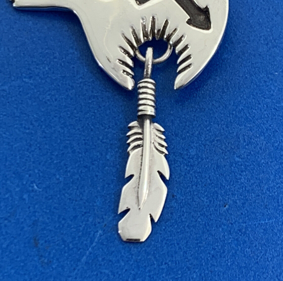 Native American Sterling Silver Concho Bear Feather Drop Storyteller Earrings