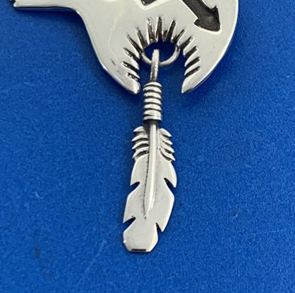 Native American Sterling Silver Concho Bear Feather Drop Storyteller Earrings