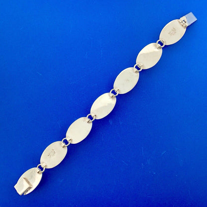 Taxco Mexico 925 Sterling Silver Oval Mahogany Obsidian Cabochon Panel Bracelet
