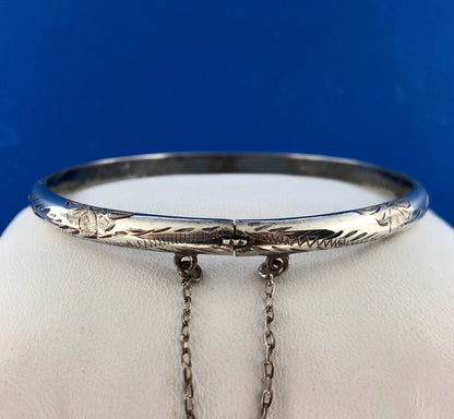 Vintage Sterling Silver 925 Floral Scroll Engraved Bangle Bracelet