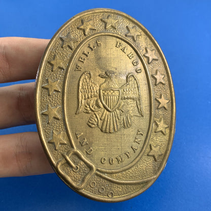 Montauk Silver Co Wells Fargo And Company Heraldic Eagle Oval Brass Belt Buckle