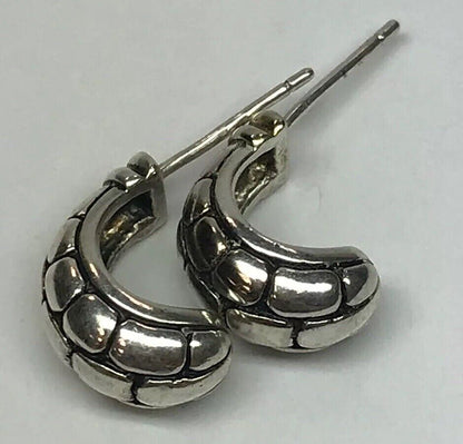 Sterling Silver 925 Snake Skin Design Half Hoop Huggie Earrings S166