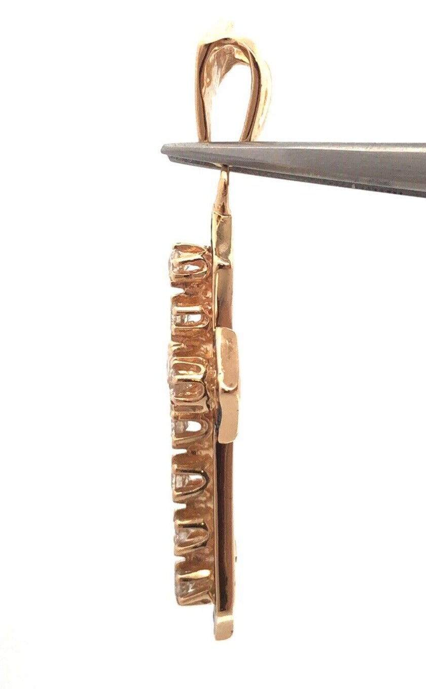 Estate 14K Yellow Gold Round Diamond Black Enamel Statement Cross Pendant