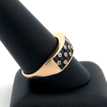 14K Yellow Gold Designer TJC Blue Sapphire Diamond Accent Anniversary Band Ring
