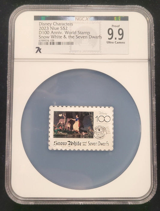 2023 $2 Niue NGC X Proof 9.9 Disney 100 World Stamp - Snow White 1oz .999 Silver