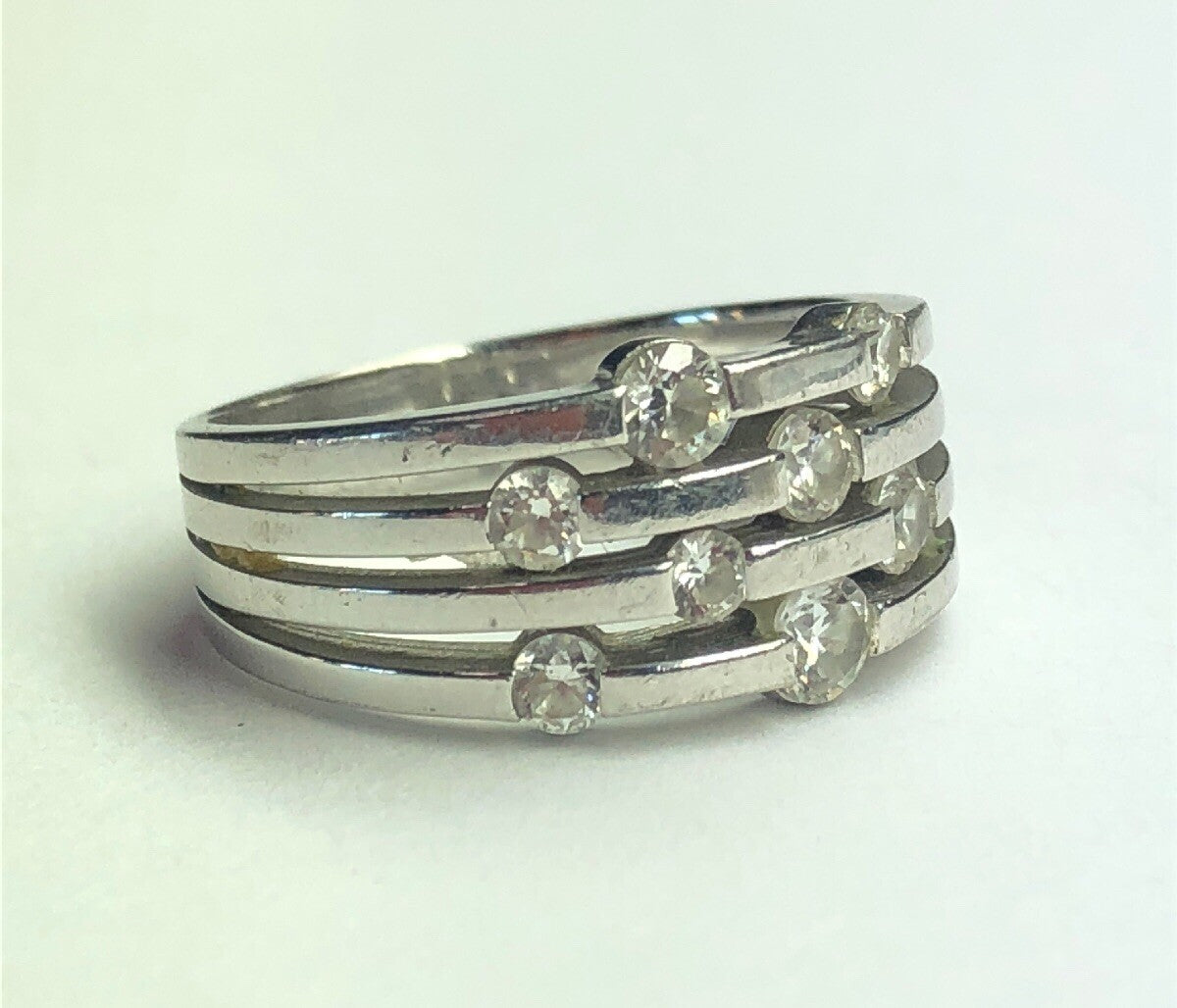 Designer Sterling Silver 925 Cubic Zirconia Station Wedding Anniversary Ring