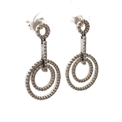 14k White Gold Pave Diamond Circle Drop Earrings