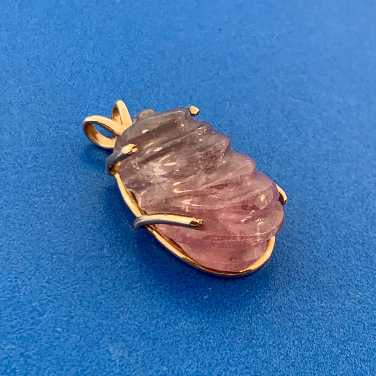 Artisan 14K Yellow Gold Carved Pink Tourmaline Self Love Chakra Amulet Pendant