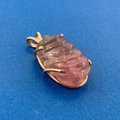 Artisan 14K Yellow Gold Carved Pink Tourmaline Self Love Chakra Amulet Pendant