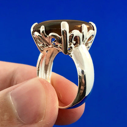 Designer 925 Sterling Silver Square Tigers Eye Fleur De Lis Statement Ring