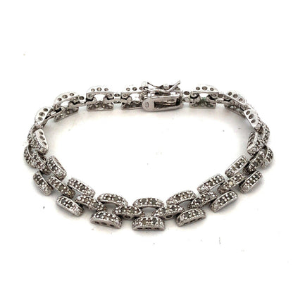 Designer 925 Sterling Silver Diamond Triple Row Bar Link Tennis Bracelet
