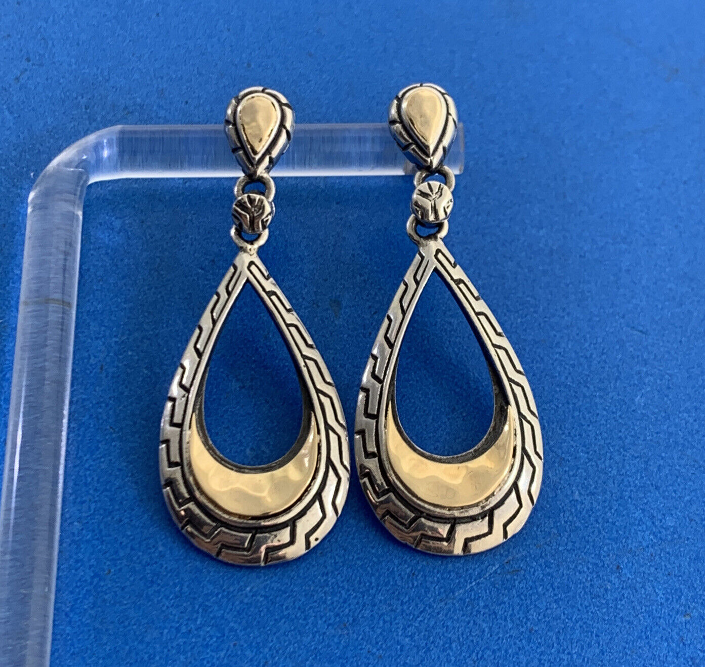 Designer NF 925 Sterling Silver 14K Yellow Gold Pear Drop Dangle Stud Earrings